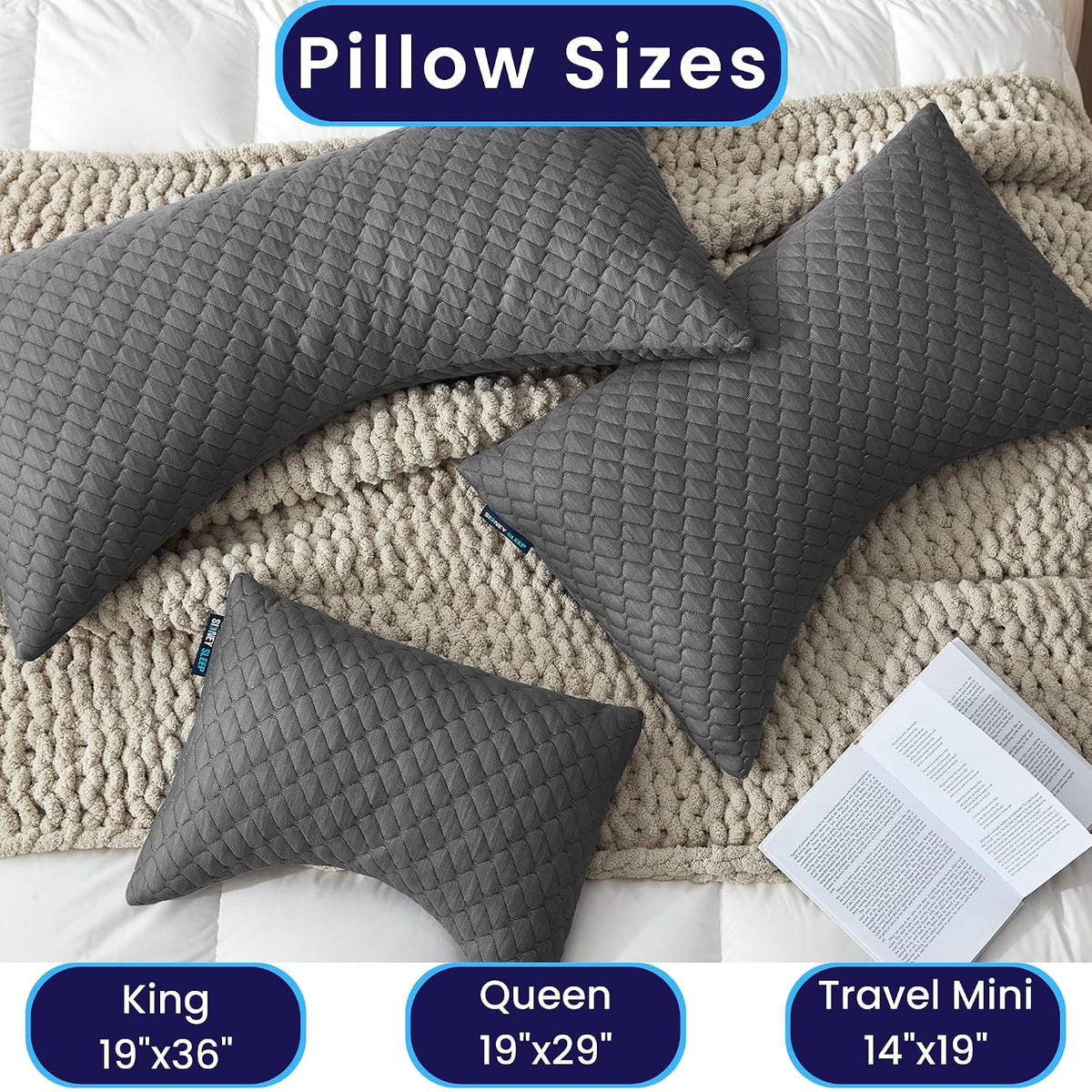 Sidney Sleep Adjustable Curved Pillows for Neck and Shoulder Support with Extra Shredded Fill - Cervical Contour Pillow for Side and Back Sleepers - Queen Size 19" x 29" CertiPUR-US Certified (White)