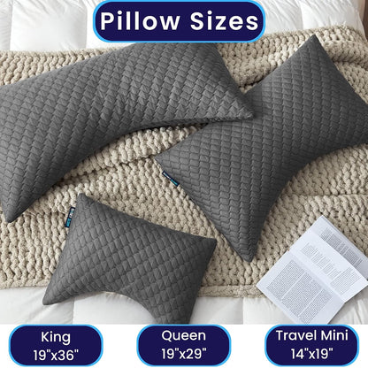 Sidney Sleep Adjustable Curved Pillows for Neck and Shoulder Support with Extra Shredded Fill - Cervical Contour Pillow for Side and Back Sleepers - Queen Size 19" x 29" CertiPUR-US Certified (White)