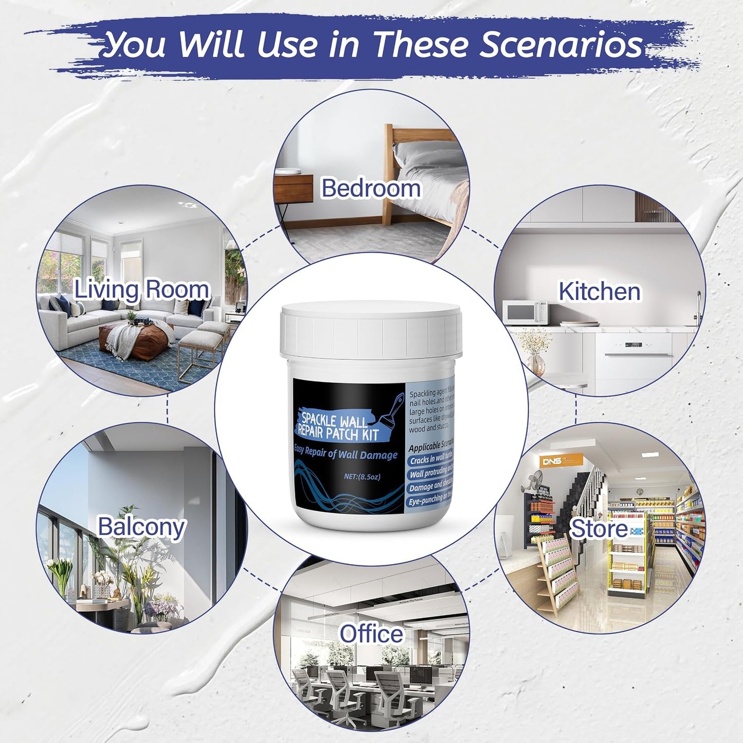 Oriflame Drywall Repair Kit: 8.5 Ounce Spackle Wall Repair with Patch/Scraper/Sandpaper/Gloves - White Wall Putty for Nail Holes/Cracks/Dents/Stains/Peeled Wall (1)