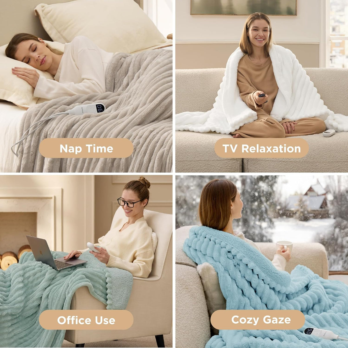 Bedsure Heated Blanket Electric Throw - Thick Striped Fast Heating Electric Blanket with Preheat Function, 6 Heat & 6 Timer (Up to 10H), 8H Auto Off, ETL Certified, Gifts for Women (50"x60", White)
