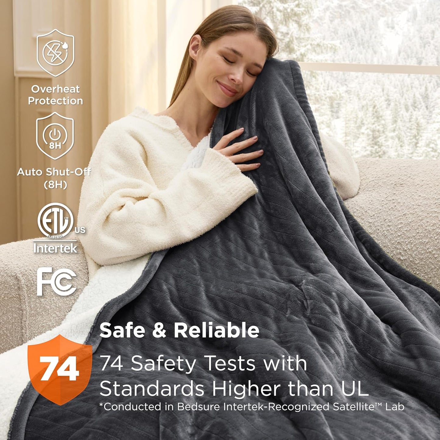 Bedsure Heated Blanket Throw Blanket with Preheat Function - Fast Heating Electric Blanket, Soft Flannel Throw with 6 Time Settings(Up to 10H), 6 Heating Settings, Gifts for Grandma (50"x60", Grey)