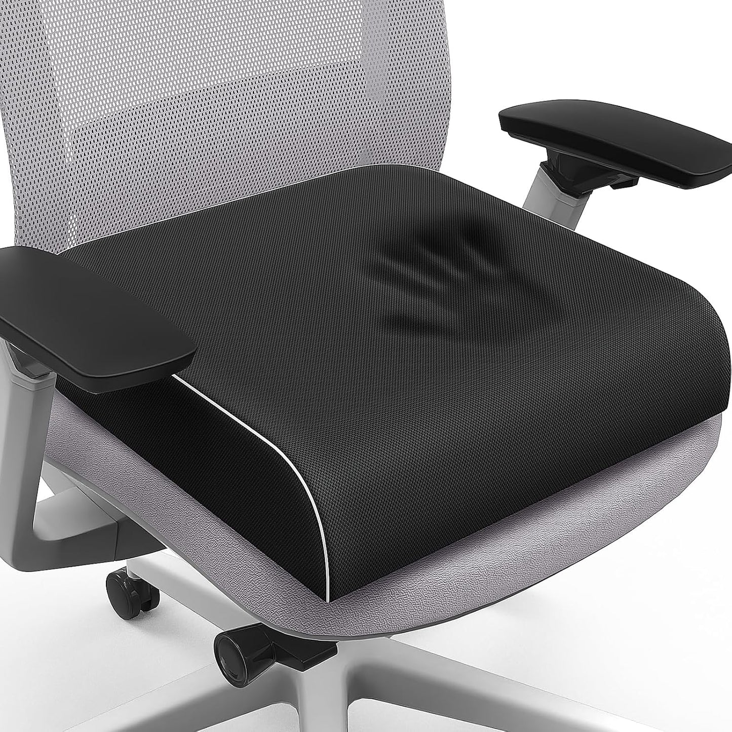 SweetSlubr Seat Cushion, Chair Pad, Memory Foam Large Cushion | Office Chair Cushion for Tailbone Pain Relief, Non-Slip Cover, Soft Support for Office Chair, Car Seat, Airplane,Large/Black