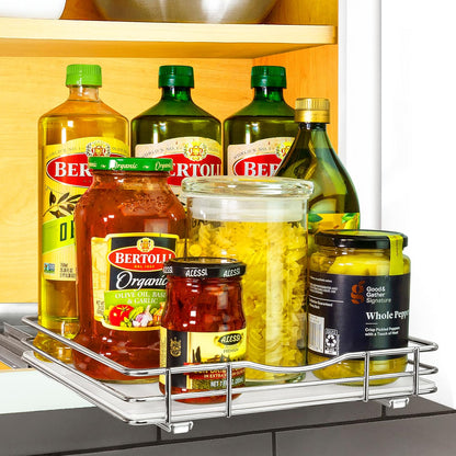 LYNK PROFESSIONAL® Pull Out Spice Organization for Cabinets - 4-3/8 inch Wide – Spice Rack for Inside Cabinets, Slide Out Spice Rack Organizer for cabinet – Pull Out Spice Rack, Sliding 2 Tier Chrome
