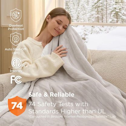 Bedsure Heated Blanket Throw Blanket with Preheat Function - Fast Heating Electric Blanket, Soft Flannel Throw with 6 Time Settings(Up to 10H), 6 Heating Settings, Gifts for Grandma (50"x60", Grey)