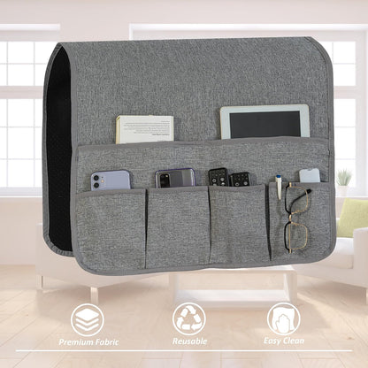 Armchair Caddy for Couch Remote Control Holder with 4 Pockets, Grey 1 Pack | Non-slip, Waterproof, Sofa Armset Organizer, Couch Chair Armrest Storage for TV Remote Control Phone Book Magazine 35"x13"
