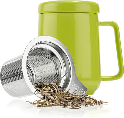 Tealyra - Peak Ceramic Red Tea Cup Infuser - 19-ounce - Large Tea High-Fired Ceramic Mug with Lid and Stainless Steel Infuser - Tea-For-One Perfect Set for Office and Home Uses - 580 milliliter
