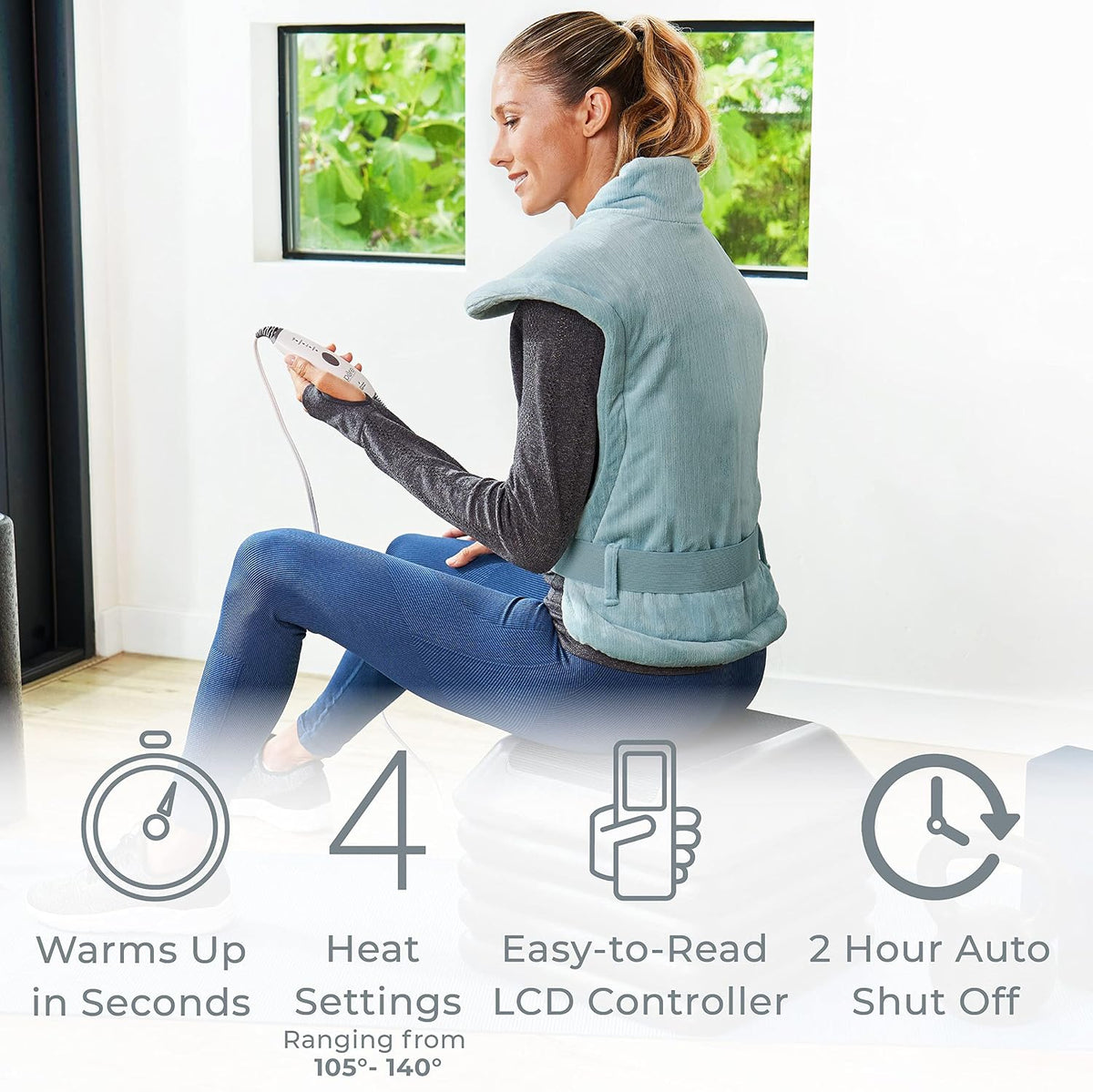 Pure Enrichment PureRelief XL Extra-Long Back & Neck Heating Pad, 4 Settings