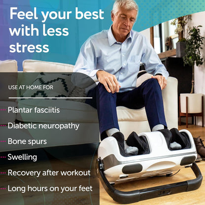 Shiatsu Foot Massager with Heat, Standard Size, White | Deep Kneading & Compression, Adjustable Intensity, Multi-Mode Leg and Foot Massager with Remote Control, Anti-Slip Base