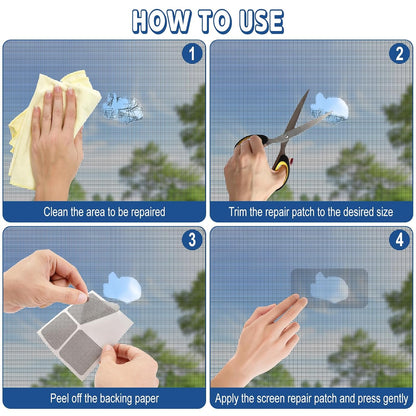 16pcs Fiberglass Screen Repair Patches 3 Sizes Gray Self Adhesive Mesh Tape | Fast Repair Tape for Window, Screen Door & Mosquito Net, Instant Patch to Fix Small Holes and Tears Easily
