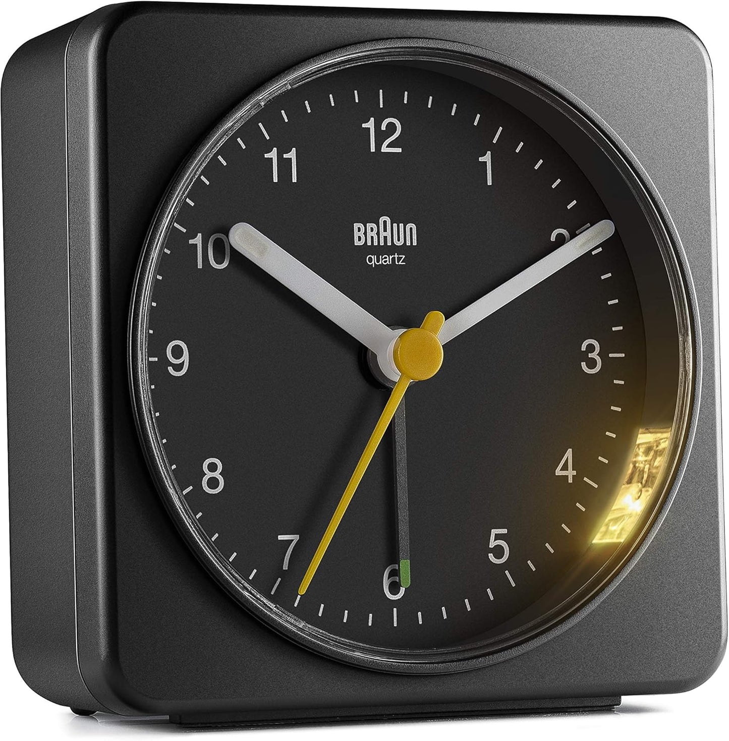 Braun Classic Analogue Alarm Clock with Snooze and Light, Quiet Quartz Sweeping Movement, Crescendo Beep Alarm in White, Model BC03W.