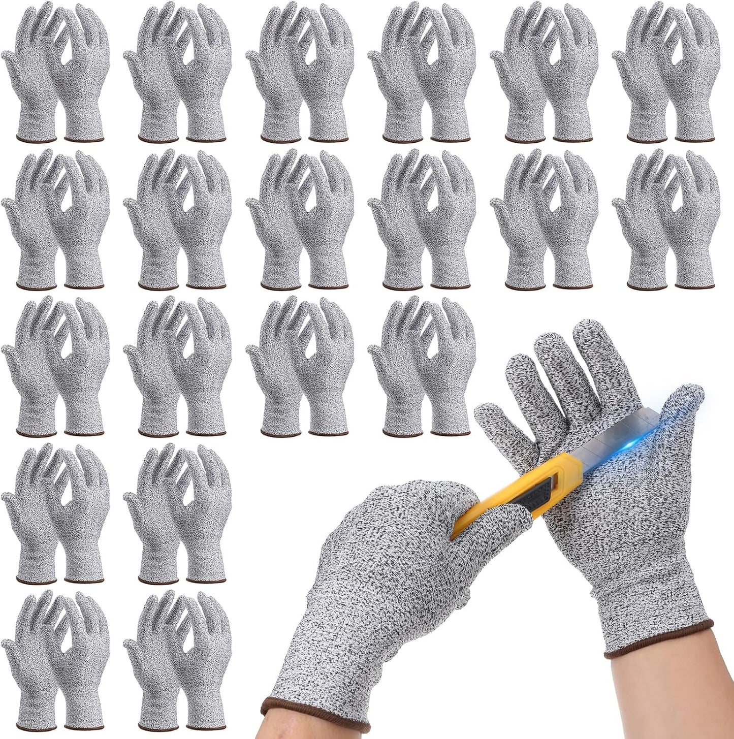 20 Pairs Cut Resistant Gloves Level 5 Protection Kitchen Anti-Cutting Gloves Cutting-Proof Glove for Shucking Fish Meat Wood Carving (Gray)
