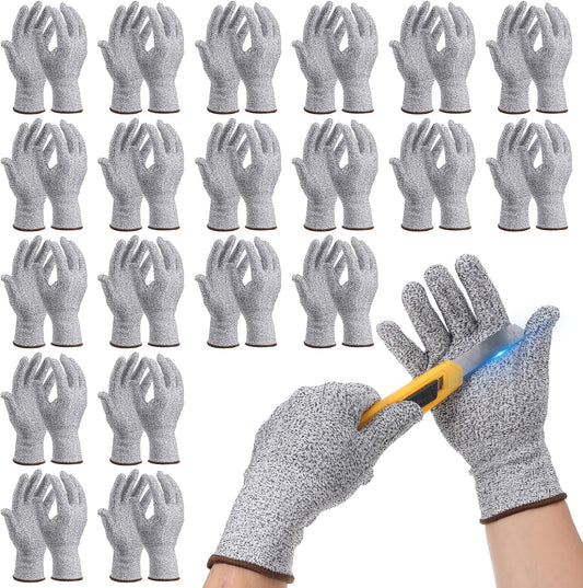 20 Pairs Cut Resistant Gloves Level 5 Protection Kitchen Anti-Cutting Gloves Cutting-Proof Glove for Shucking Fish Meat Wood Carving (Gray)