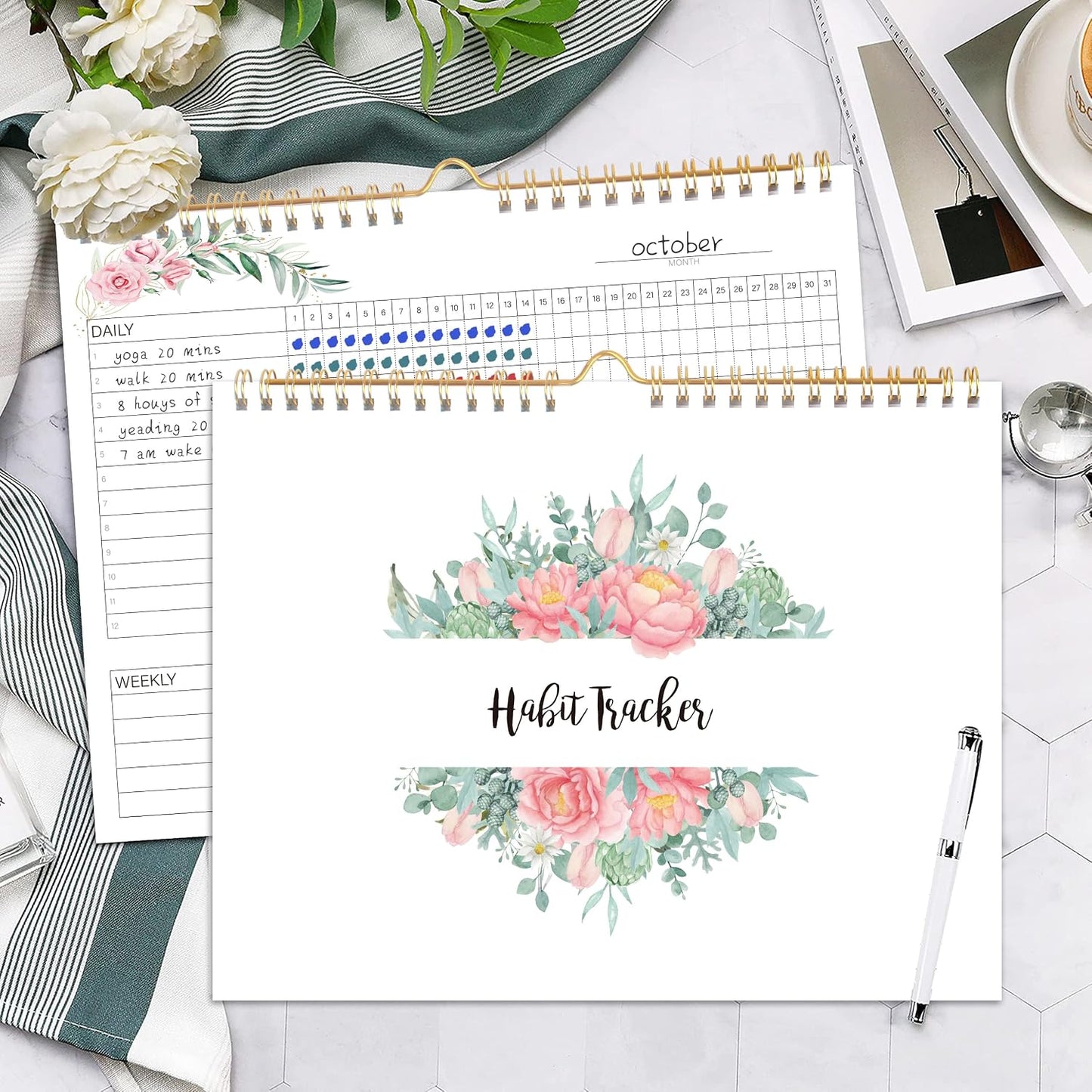 Habit Tracker Calendar- Daily, Weekly & Monthly Habit Tracker Journal | Undated, 12 Months, 7.9"x10", Writable, for Goal Setting, Boost Productivity, Workout Motivation & Self Care Tool