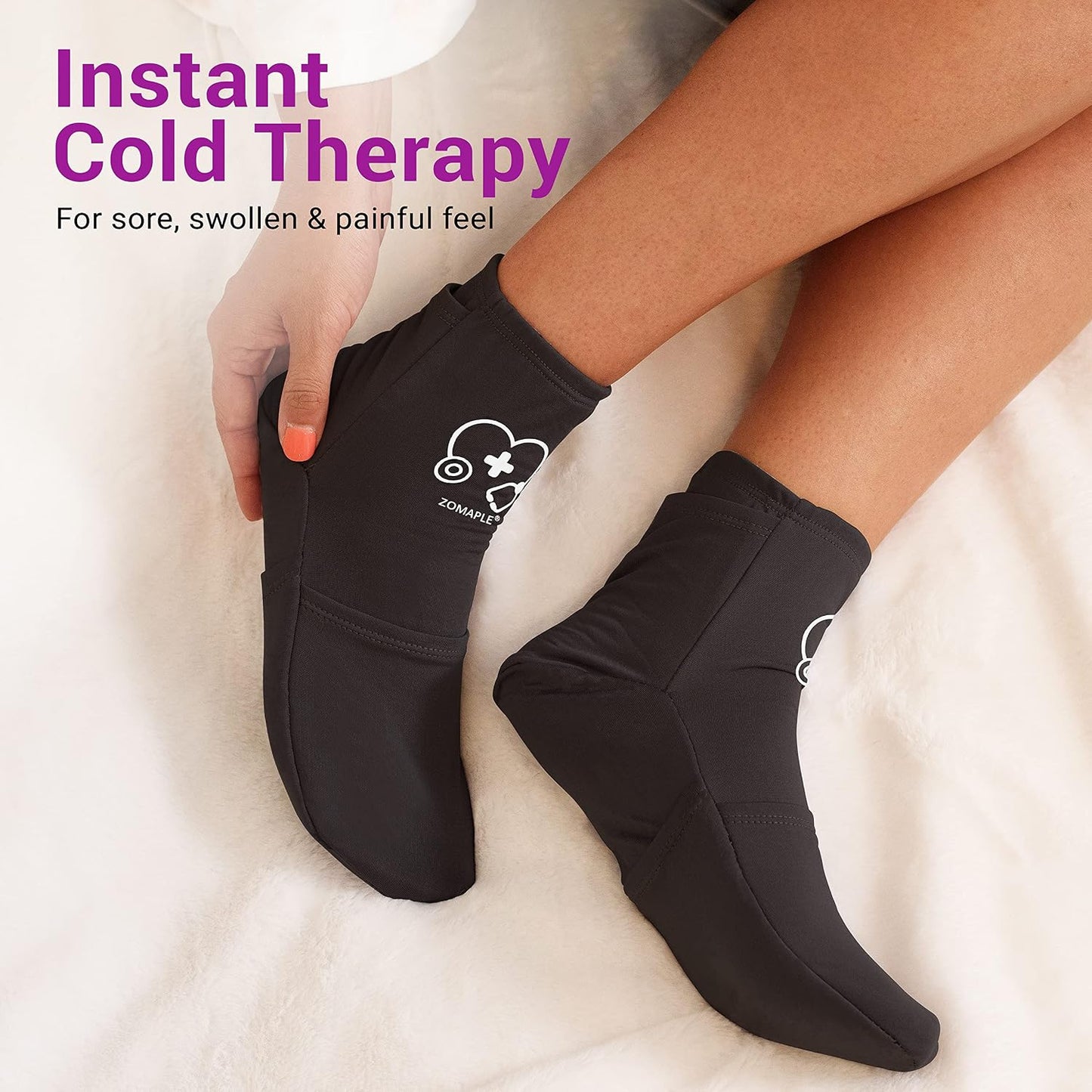 Zomaple Cold Therapy Socks for Feet with 2 Reusable Gel Ice Packs, Cooling Socks for Hot Feet & Swelling Relief, Adjustable Compression Ice Pack Wrap for Plantar Fasciitis, Neuropathy & Foot Pain