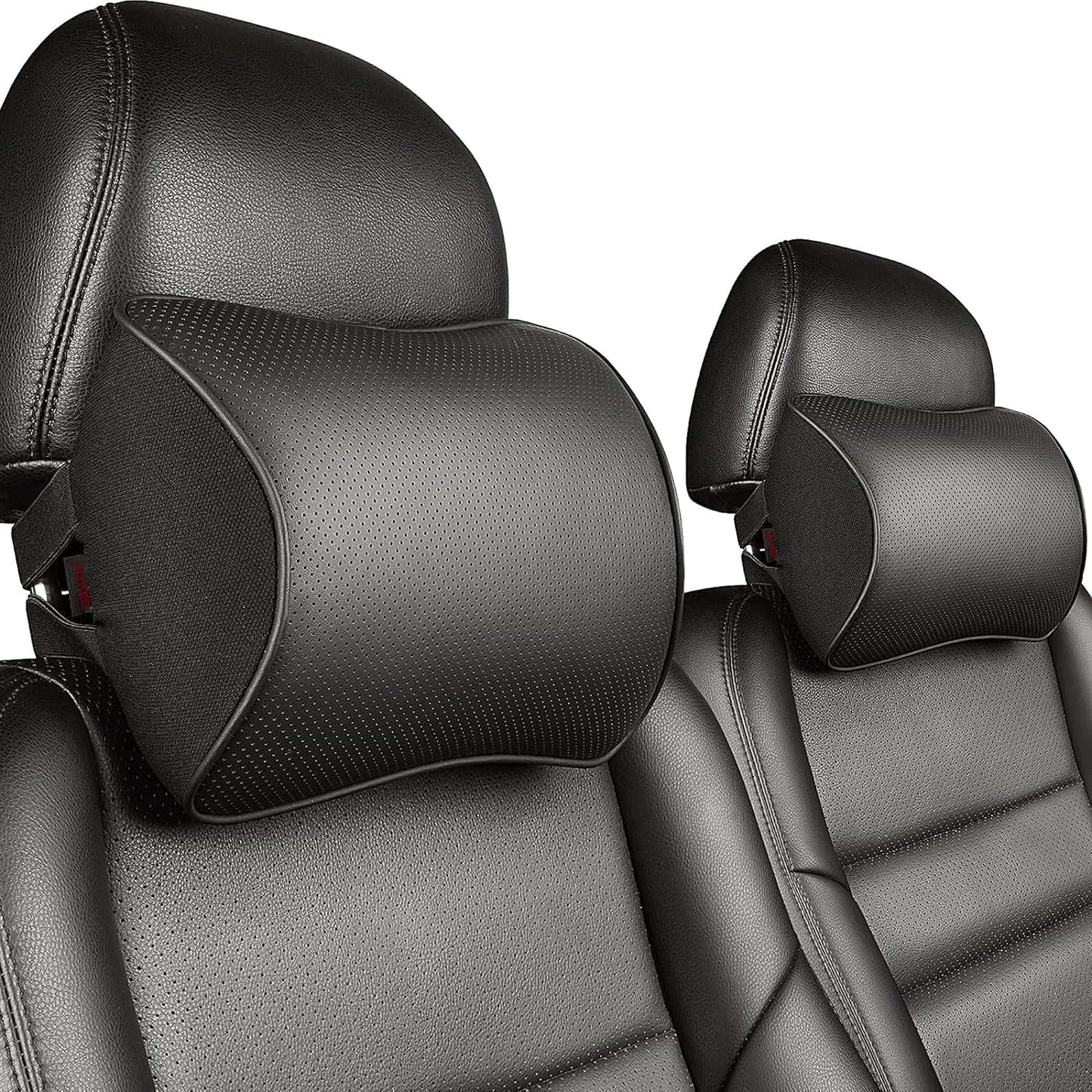 Aukee Car Headrest Pillow Memory Foam Car Neck Pillow with Adjustable Strap Soft Leather Headrest for Driving Home Office Black (1PC)