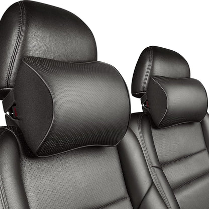Aukee Car Headrest Pillow Memory Foam Car Neck Pillow with Adjustable Strap Soft Leather Headrest for Driving Home Office Black (1PC)