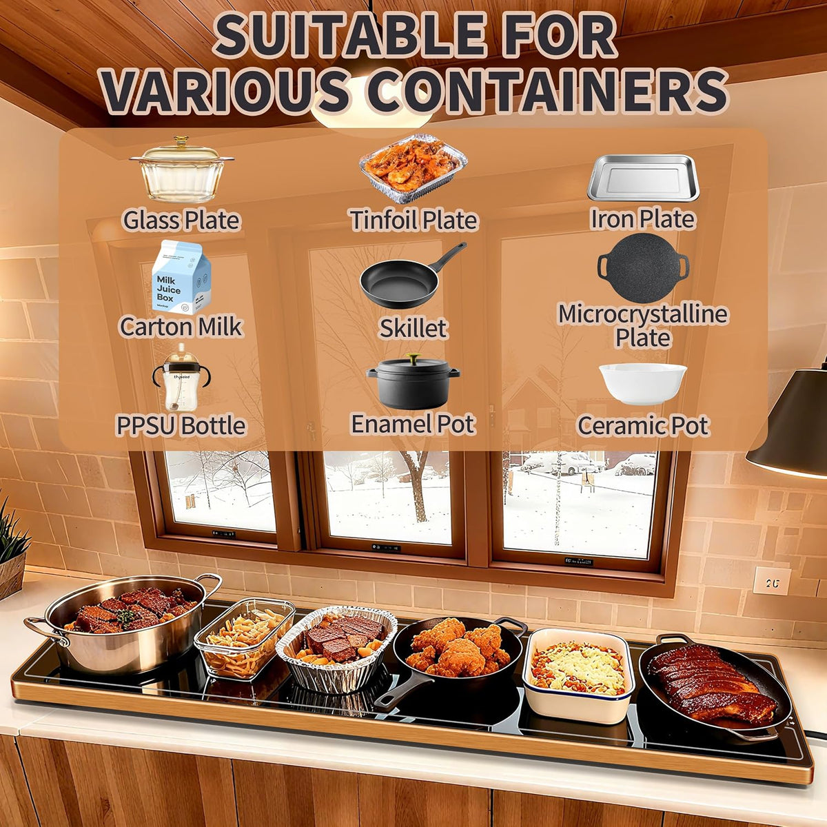 Warming Mat for Food,Extra Long 40"x12",Tempered Glass Warming Tray, Black