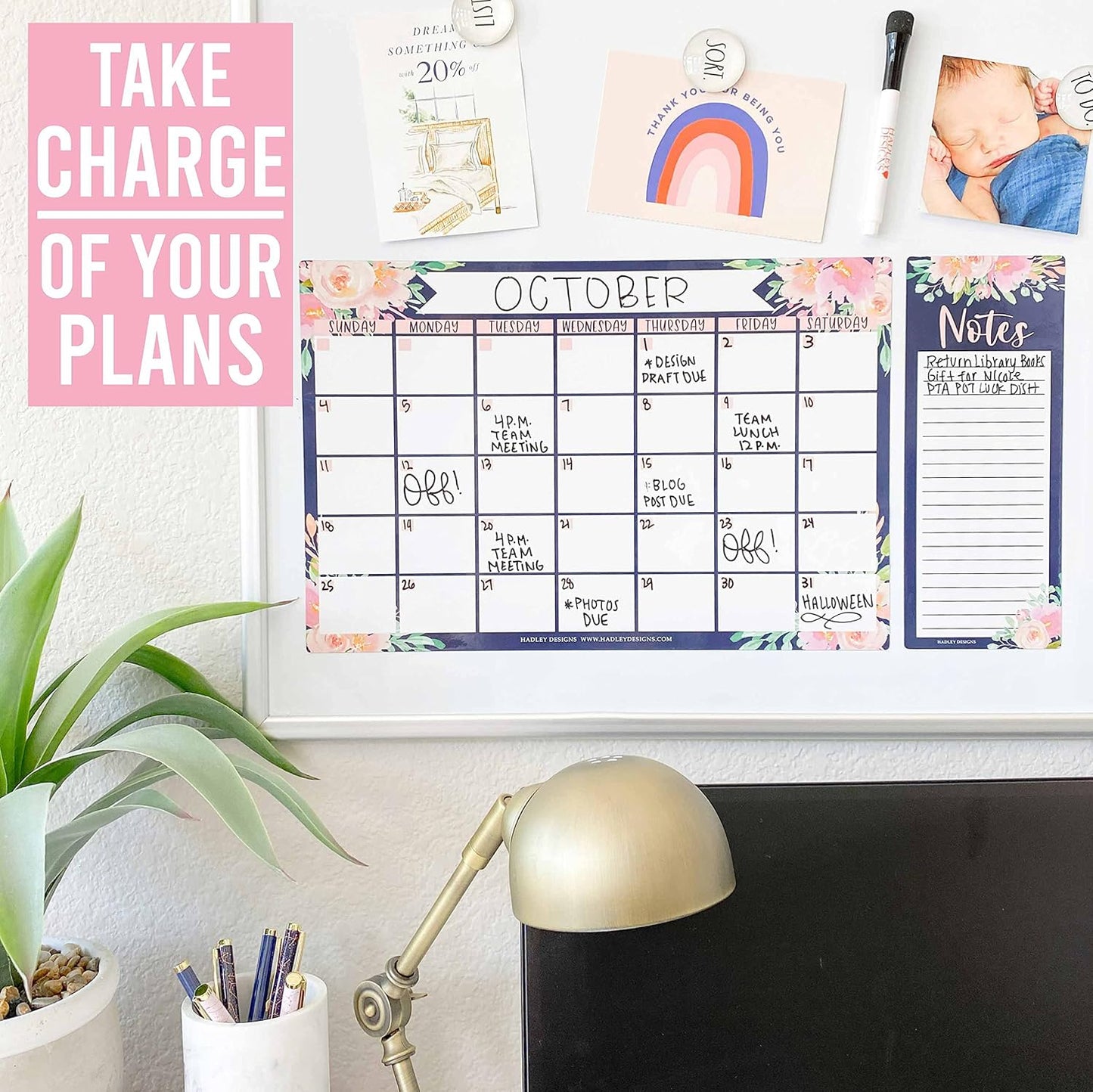 Hadley Designs Magnetic Calendar for Refrigerator - Kraft White Magnetic Dry Erase Calendar, Dry Erase Calendars for Wall, Magnet Fridge Calendars, Notepad for Fridge with Magnet