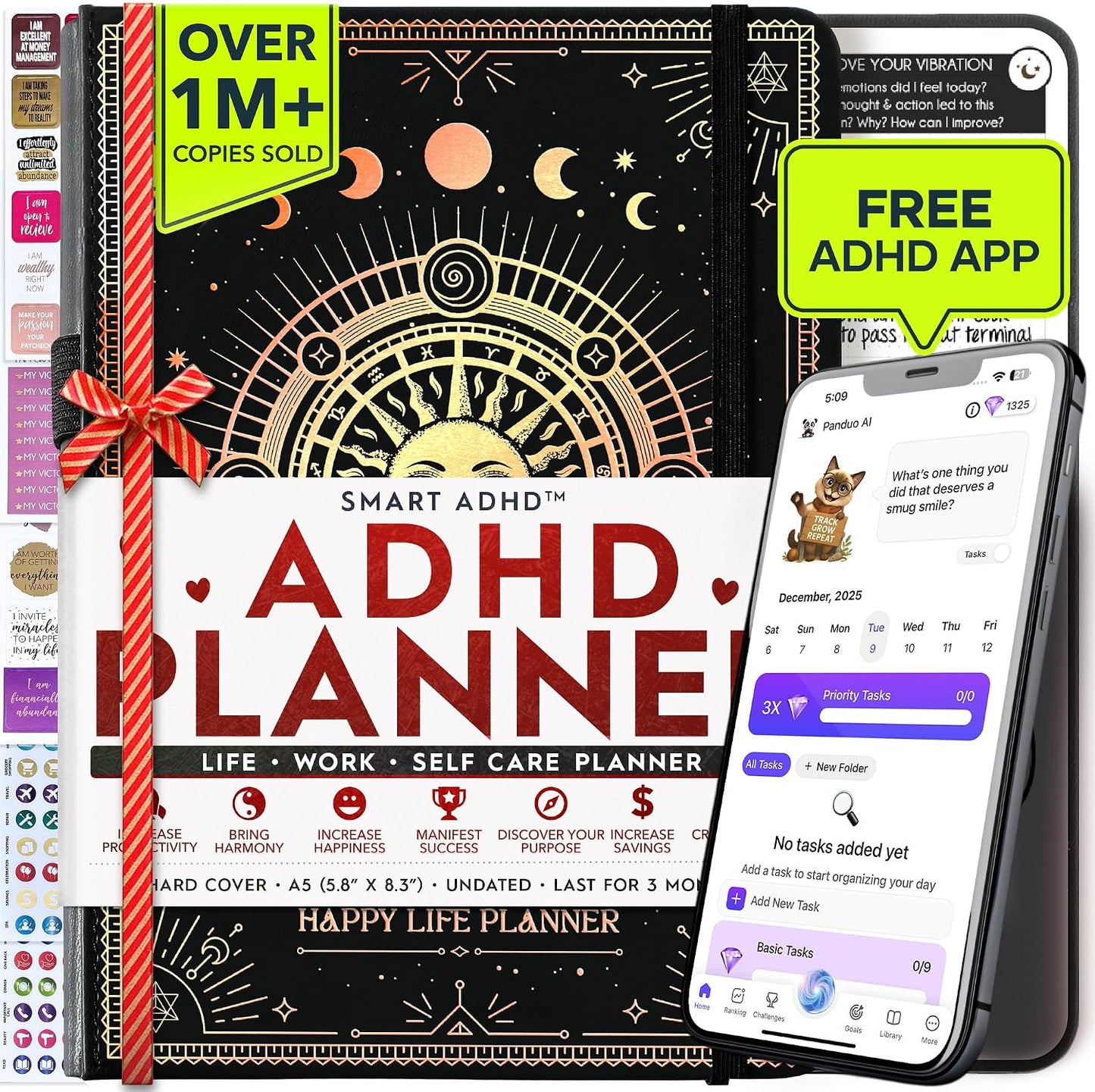 Freedom Mastery Daily Journal of Gratitude, Productivity & Habit Tracker | Undated 90-Day Planner with Daily Reflection, Mindfulness, Positivity, Vision Board & Stickers, Gratitude Journal for Women