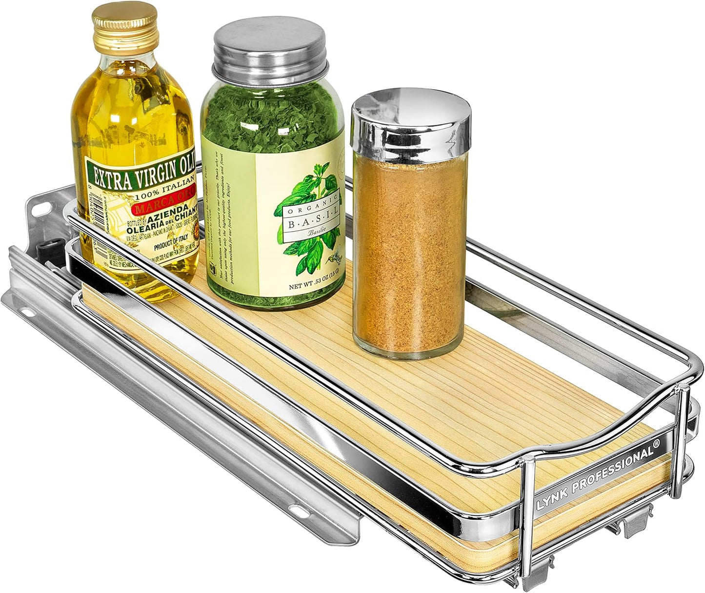 LYNK PROFESSIONAL® Pull Out Spice Organization for Cabinets - 4-3/8 inch Wide – Spice Rack for Inside Cabinets, Slide Out Spice Rack Organizer for cabinet – Pull Out Spice Rack, Sliding 2 Tier Chrome