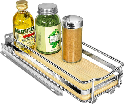 LYNK PROFESSIONAL® Pull Out Spice Organization for Cabinets - 4-3/8 inch Wide – Spice Rack for Inside Cabinets, Slide Out Spice Rack Organizer for cabinet – Pull Out Spice Rack, Sliding 2 Tier Chrome