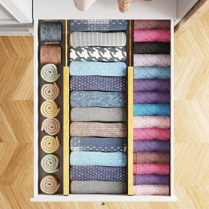 SpaceAid Bamboo 4 Pack Dresser Drawer Dividers, 4.65“ High Adjustable 12.5“-17” Drawer Organizers, Expandable Organization for Clothing, Clothes, Dressers, Black