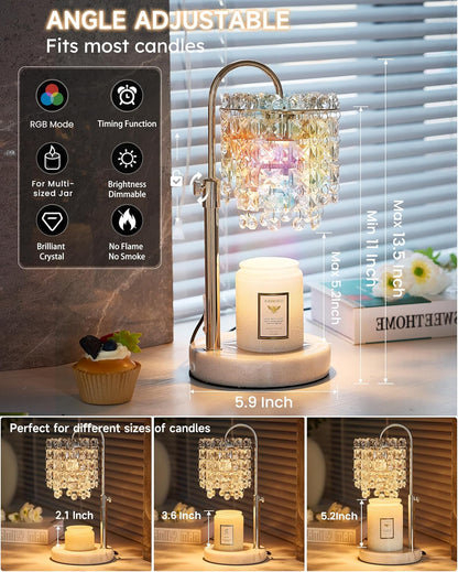 Candle Warmer Lamp with Timer Dimmer Adjustable Height Candle Warmer with Marble Base for Jar Candles,Candle Lamp with 3 Bulbs for New Home Decor, Women Mom Christmas Birthday Gifts, French Gold