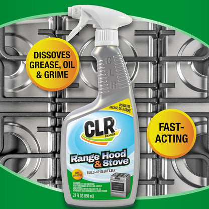CLR Brands Range Hood and Stove Build Up Degreaser, 22 fl. oz. | Fast Acting, Non Abrasive Cleaner, Works on Glass Stove Tops, Oven Racks, BBQ Grills and More