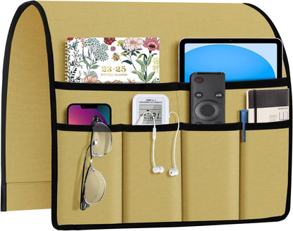 Joywell Remote Holder for Recliner Armchair Caddy Couch Armrest Remote Control Holder Non Slip Sofa Arm Chair Caddie with 6 Pocket for Magazine, Tablet, Phone, iPad, Think Linen, Natural
