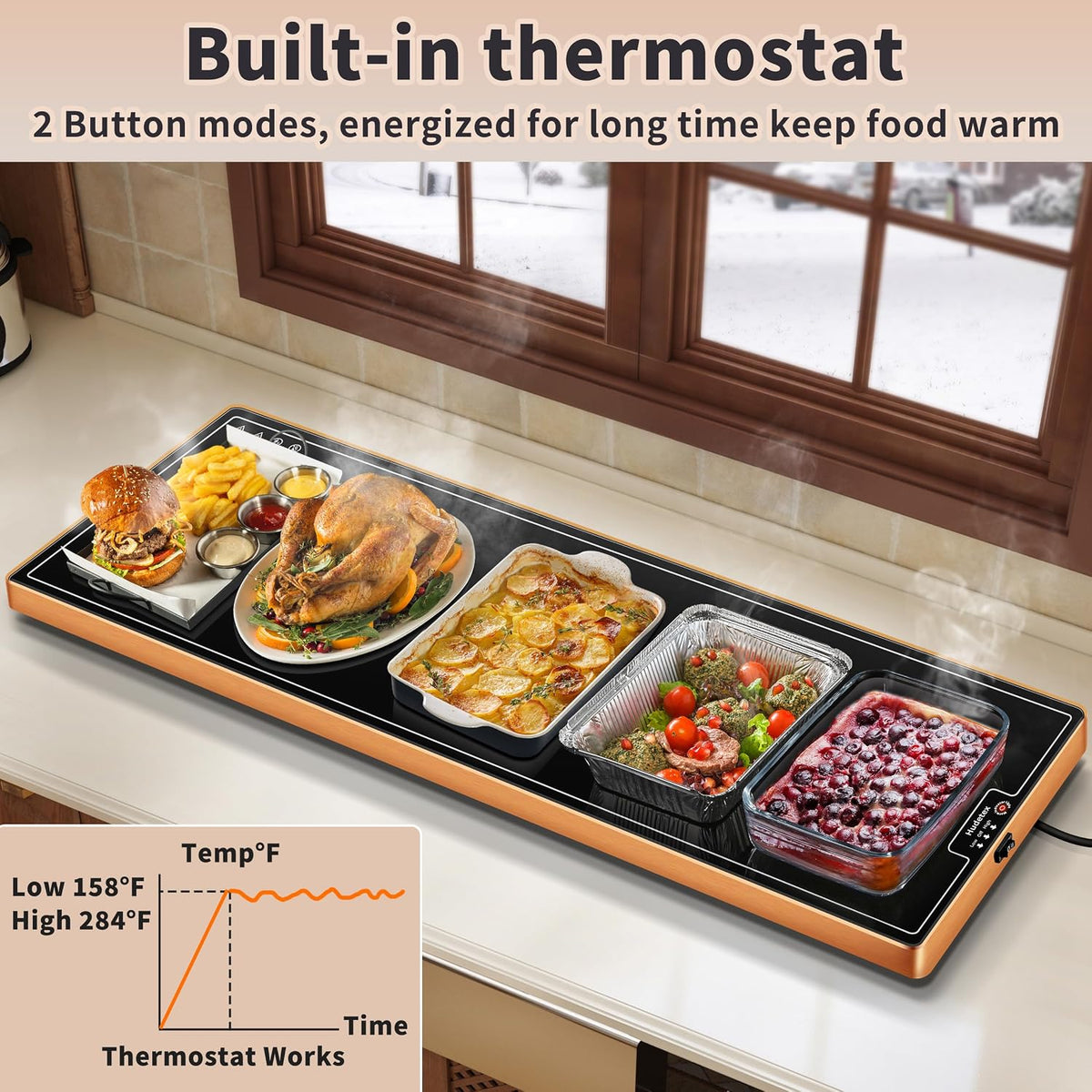 Warming Mat for Food,Extra Long 40"x12",Tempered Glass Warming Tray, Black