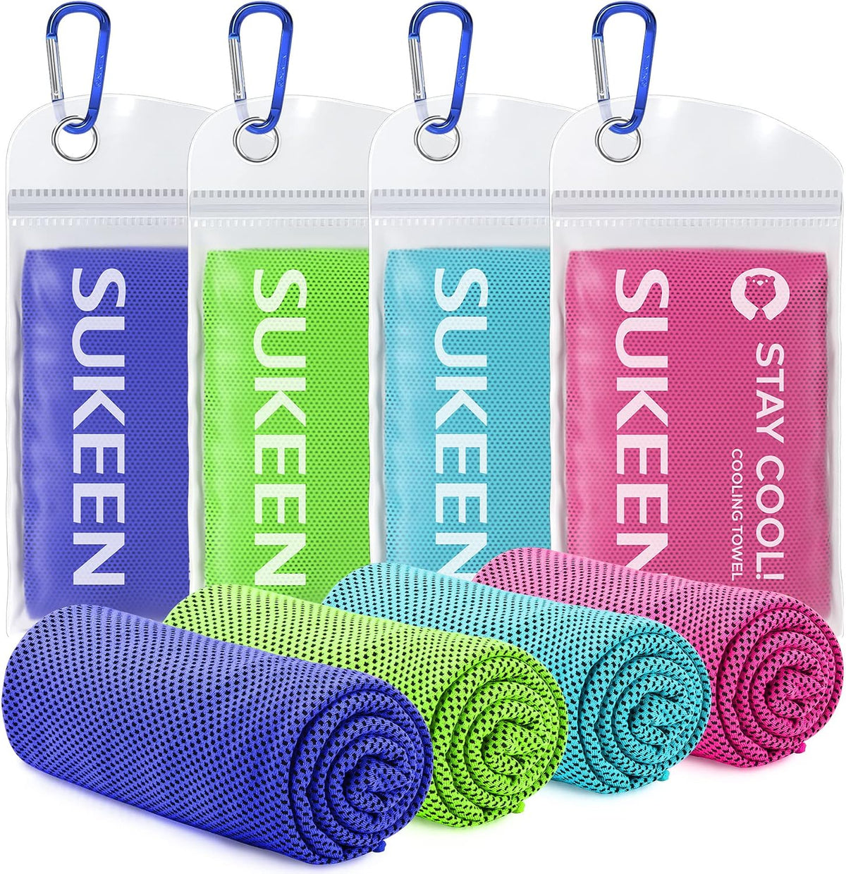 Sukeen 4 Pack Cooling Towels (40"x 12"), Cooling Neck Wraps, Soft Ice Towel