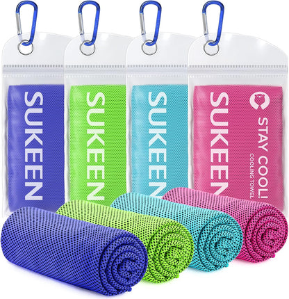 Sukeen 4 Pack Cooling Towels (40"x 12"), Cooling Neck Wraps, Soft Ice Towel