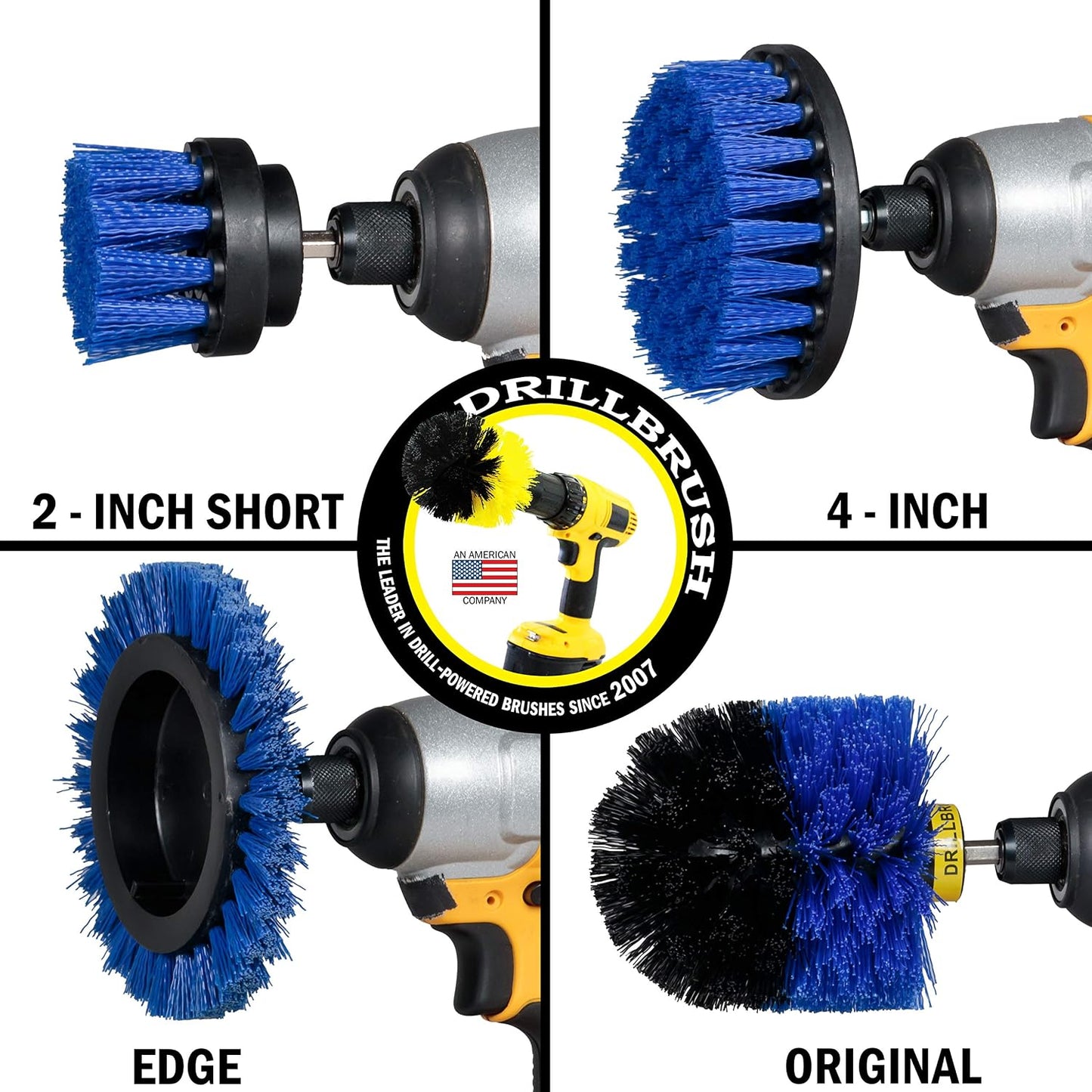 Yellow Drill Brush Attachments for Cleaning Shower, Grout Lines, Bathroom | Grout Cleaner Drillbrush Kit - Rotary Scrub Brush Tile Cleaner Drill Attachment for Crevices - Bathroom Tile Scrubber Set