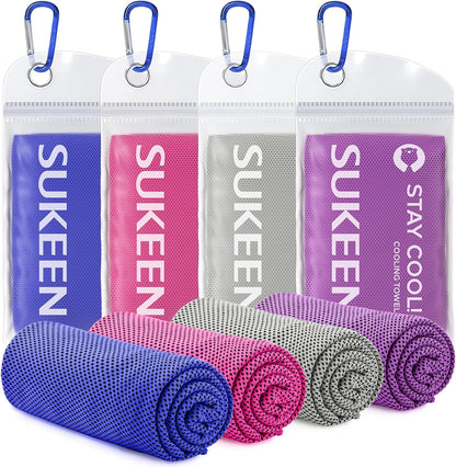 Sukeen 4 Pack Cooling Towels (40"x 12"), Cooling Neck Wraps, Soft Ice Towel