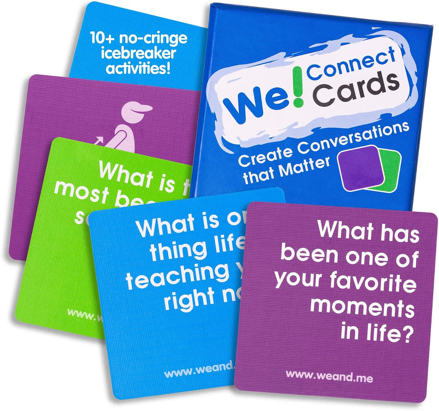 We! Connect, Ice Breaker Conversation Cards for Teams,10+ Activities | 20 fun, 20 deep & 20 self-reflection cards with10-plus activity guides & videos for workplace & education, featured by TEDx