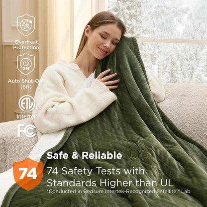 Bedsure Heated Blanket Throw, Soft Electric Blanket with Preheat, Cream