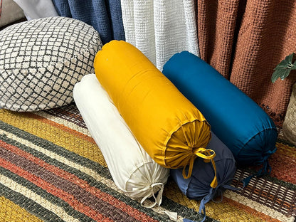Saffron HANDICRAFTS Cotton 240TC - Bolster Cover Full Round Removable Cover for Neck Roll, Leg Rest,Yoga Practice, Meditation, Bed Sofa Couch (Teal Blue, 8"x24"(20 cm x 60 cm))