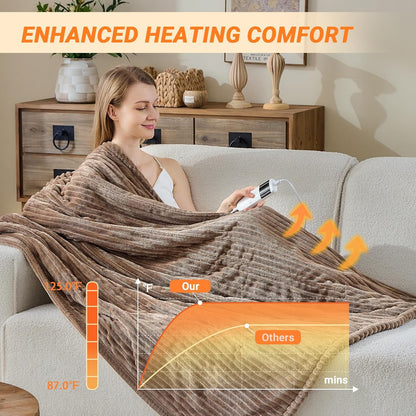 Heated Blanket Electric Throw, Soft Flannel Heating Blanket with 8 Hours Auto Off 10 Fast Heating Levels Machine Washable Sherpa Heated Blanket with Overheating Protection