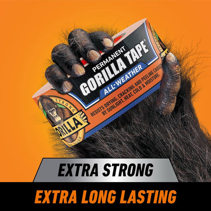 GORILLA All Weather Duct Tape, Black, 1.88" x 25 yd | UV and Temperature Resistant, Waterproof for Outdoor Repairs, Strong Adhesive Grip