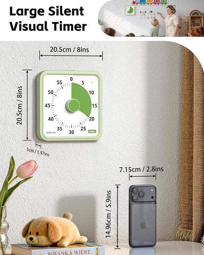 8-Inch Large Visual Timer for Kids 60-Minute Classroom Timer Magnetic | Countdown Timer with Pause Kickstands, Time Management Tool ADHD Timer Home School Kitchen and Office
