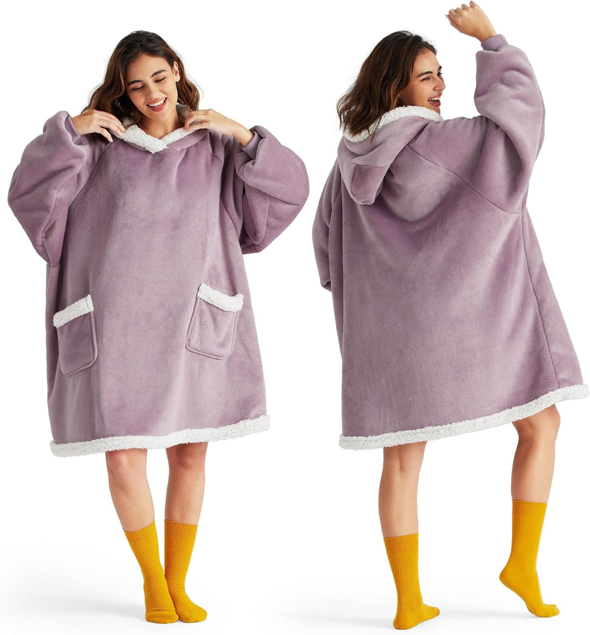 Bedsure Wearable Blanket Sherpa Hoodie Gifts, Sweatshirt, Grey, Standard