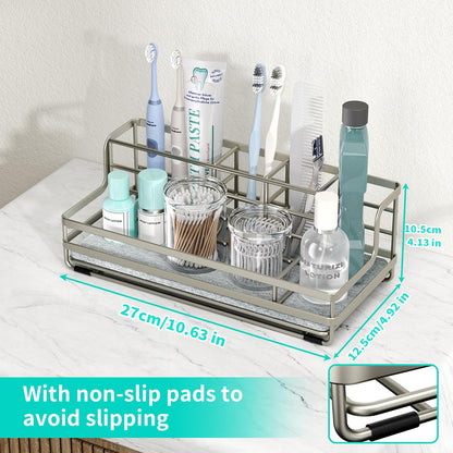 HapiRm Toothbrush Holders for Bathroom - 5 Partitions Bathroom Counter Organizer with Instant Drying Stone, Stainless Steel Countertop Storage Electric Toothbrush Toothpaste Holder - Black