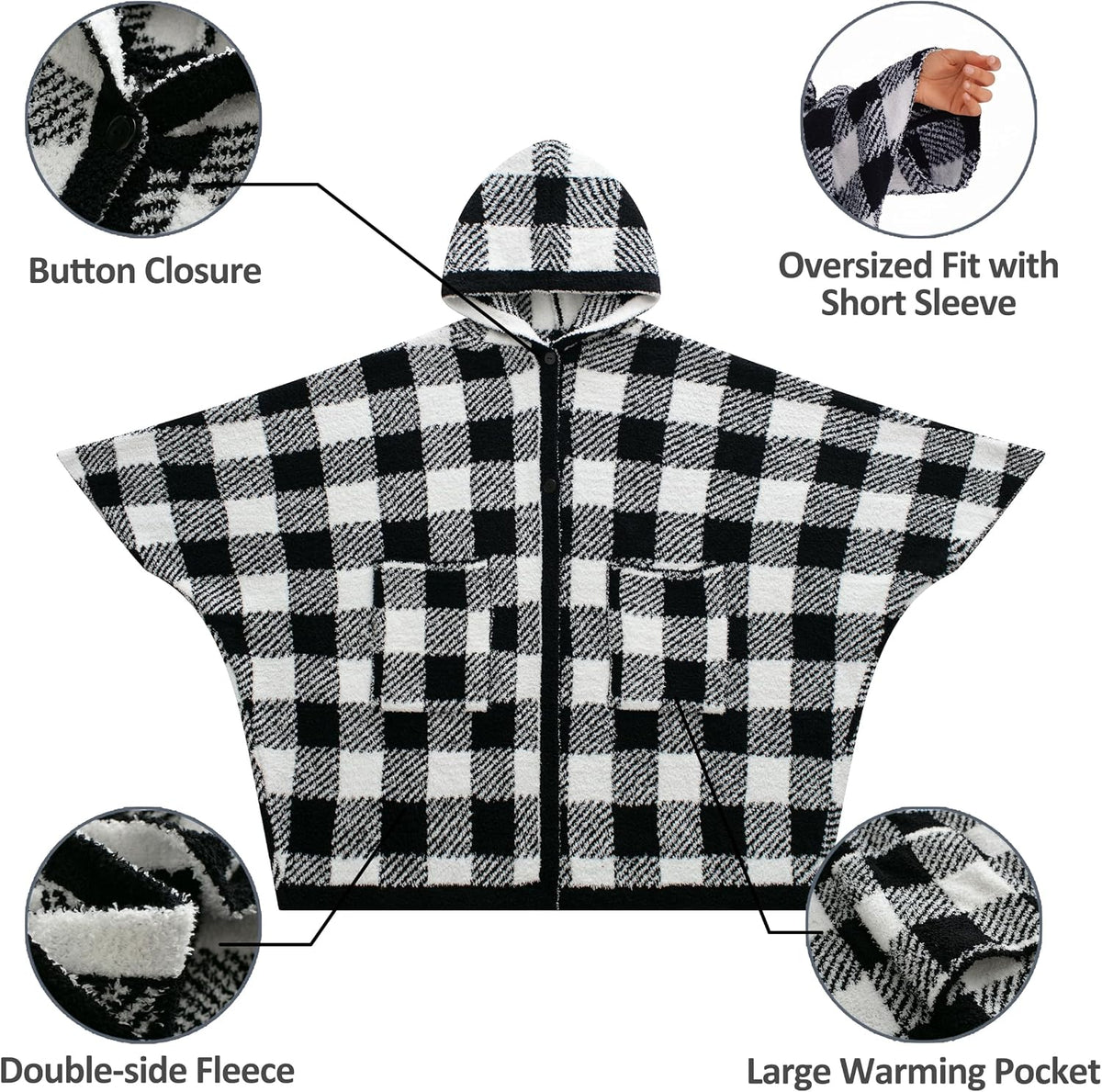 WDCOZY Wearable Blanket Hoodie Poncho Throw Comfy Soft Warm Cape Shawl Cozy Cloak Wrap Hooded with Sleeves For Women Adults