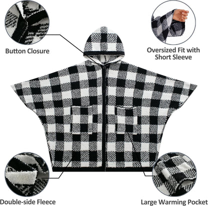 WDCOZY Wearable Blanket Hoodie Poncho Throw Comfy Soft Warm Cape Shawl Cozy Cloak Wrap Hooded with Sleeves For Women Adults