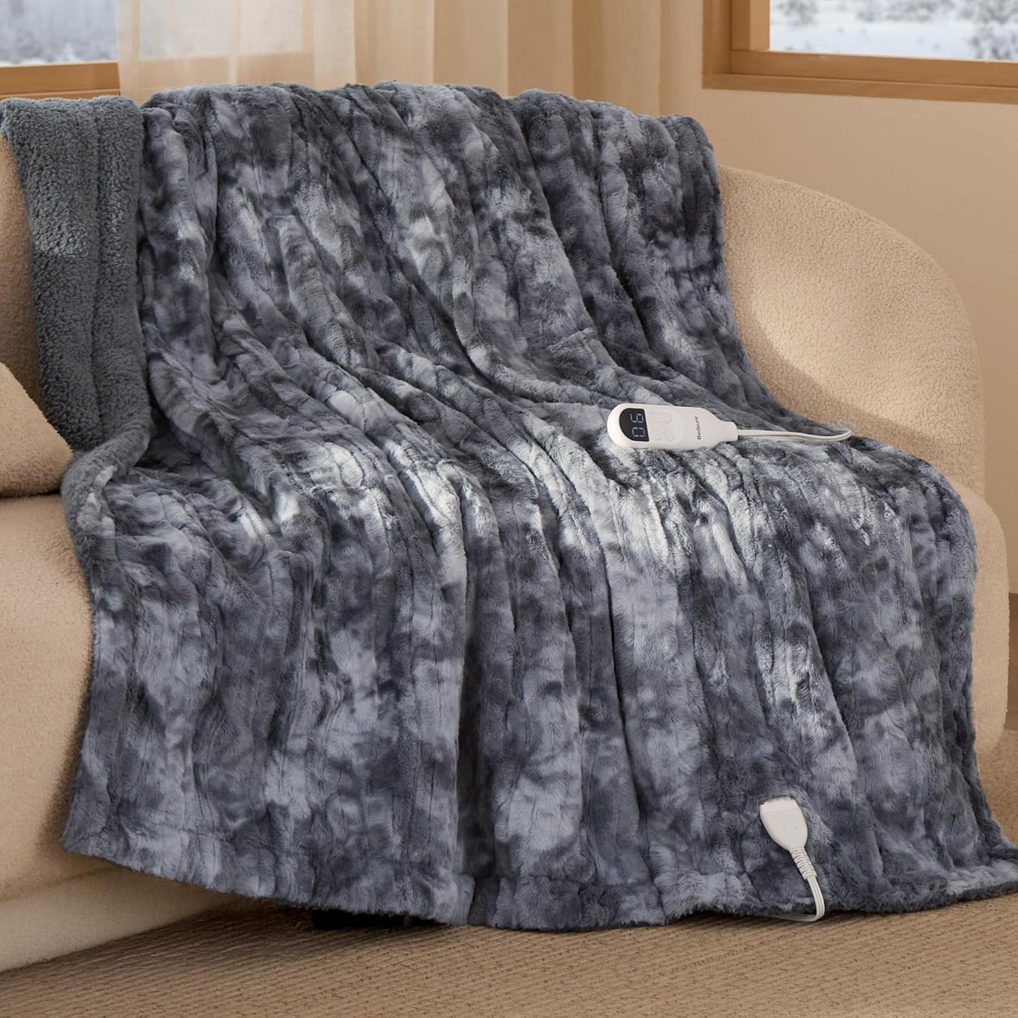 Bedsure Heated Blanket Throw Blanket with Preheat Function - Fast Heating Electric Blanket, Soft Flannel Throw with 6 Time Settings(Up to 10H), 6 Heating Settings, Gifts for Grandma (50"x60", Grey)