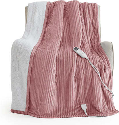 Bedsure GentleSoft Heated Blanket Throw - Soft Ribbed Flannel Electric Blanket, Gifts for Grandma (50x60 inches, Grey)