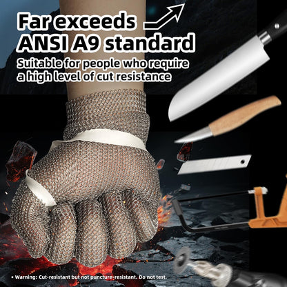 Schwer A9 Cut Resistant Metal Mesh Chainmail Glove, PM5201, 1 Pack, L | 316L Stainless Steel, Food Grade, Adjustable Wrist Clasp, Butcher Glove, Meat Cutting, Food Processing, Oyster Shucking