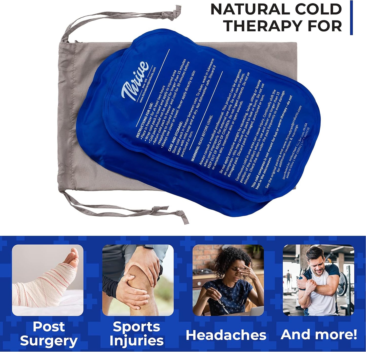 Thrive Reusable Ice Packs for Injuries - Long-Lasting Gel Ice Pack - Neck & Knee Gel Wraps - Cold Compresses for Injuries & Back Pain Relief - Regular 2-Count, Light Blue