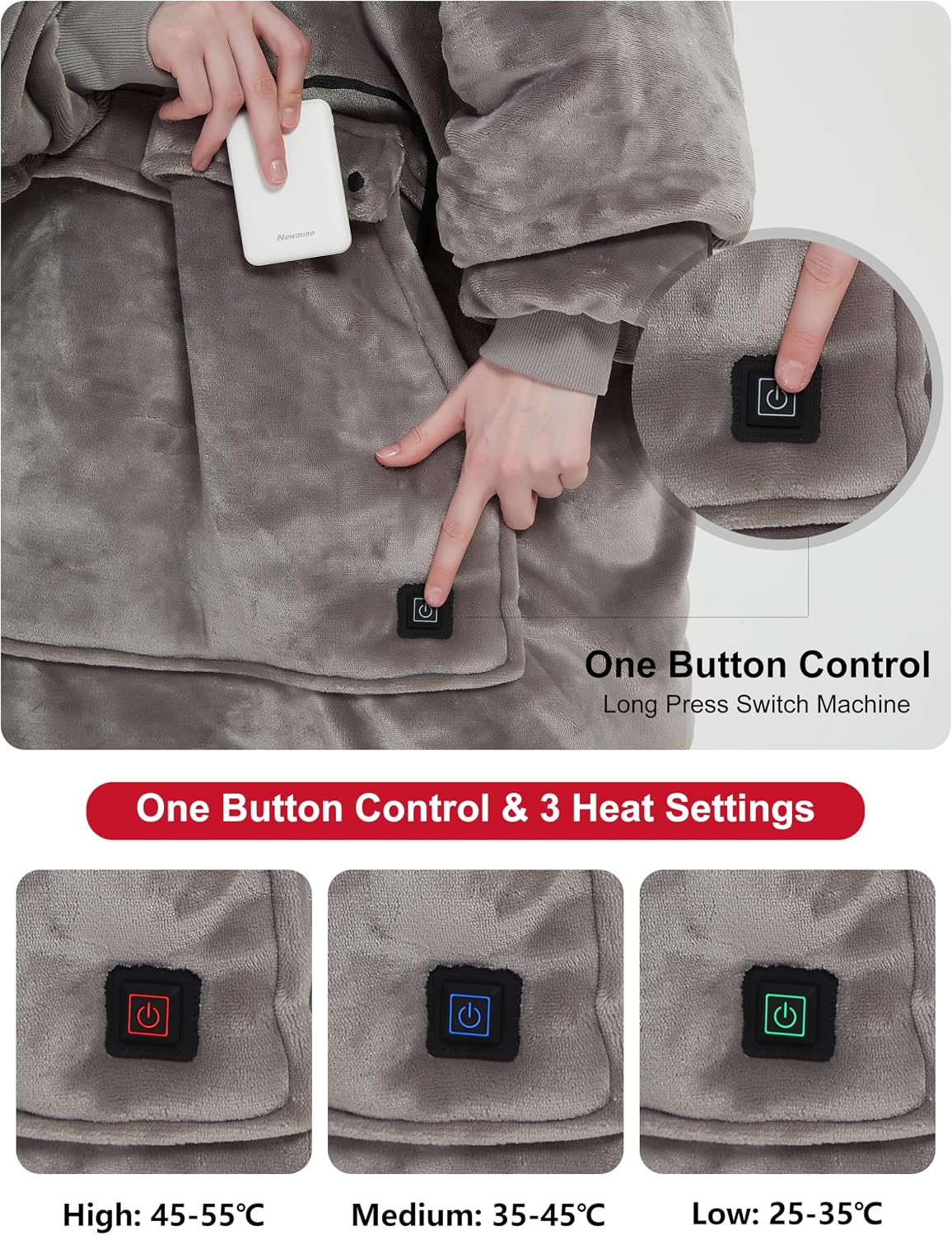 KFUBUO Wearable Heated Blanket Cordless Oversized Hoodie Sweatshirt