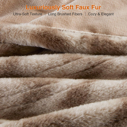 Beautyrest Long Brushed Faux Fur Ogee Textured Design Electric Blanket, Auto Shut Off, Virtually Zero EMF, Multi Heat Setting, UL Certified, Machine Washable, Grey Throw 50x60